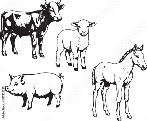 baby farm animal silhouette pack calf lamb piglet foal.