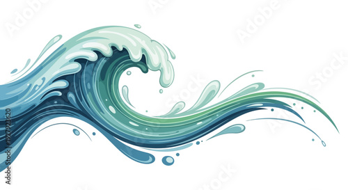 Ocean wave illustration with blue and green hues.
