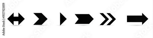 A collection of various black arrow shapes, pointing in different directions, on a white background