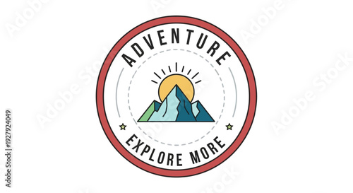 Adventure Travel Emblem with Mountain Landscape and Exploration Theme.