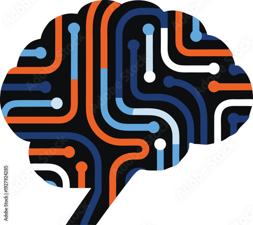 Artificial Intelligence Brain Concept with Colorful Digital Circuitry Patterns