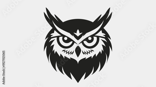 Stylized owl illustration graphic design of a bird of prey in black