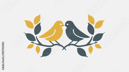 Two birds perched on a branch vector illustration love and nature concept