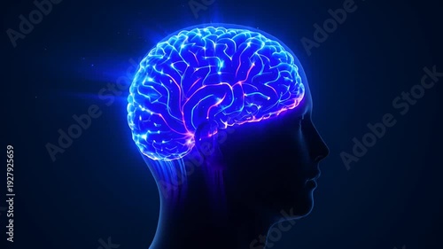 Glowing Blue Neural Network Brain, Futuristic Digital Mind Concept, Abstract Science and Technology Illustration