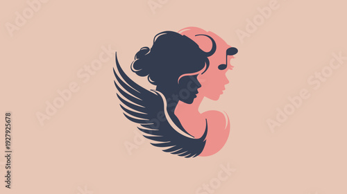 Elegant silhouette of a woman with musical note and wing design