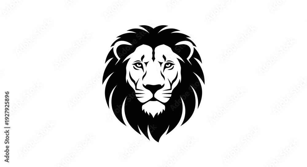 Obraz premium Bold black and white lion illustration on white background design element