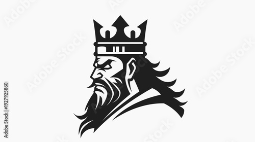 Bold king profile silhouette with crown strong leader concept vector design