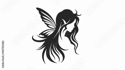 Elegant silhouette of a fairy with wings isolated on a white background