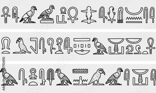 Ancient egyptian hieroglyphics and symbolic illustrations