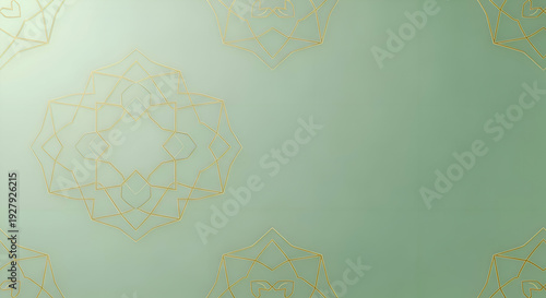 Elegant golden Islamic geometric pattern on a soft mint green background, seamless repeat for luxury design, wallpaper, or textile.