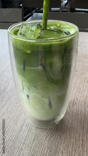 Closeup of a Matcha Green Tea Latte