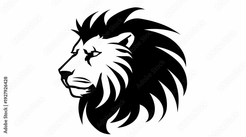 Obraz premium Black and white lion head profile symbol on a white background