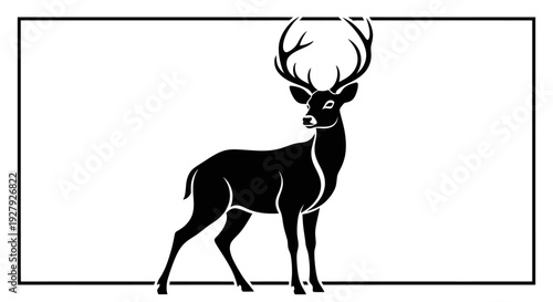 Silhouette of a majestic deer with large antlers in a rectangular frame