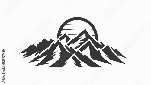 Silhouette of majestic mountain range with rising sun graphic design element