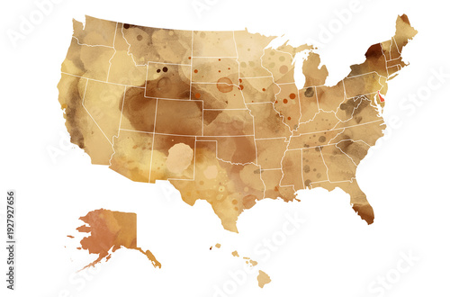 Wallpaper Mural Political divisions of the USA. Watercolor map on white background with accent on state Delaware in contrast red color Torontodigital.ca