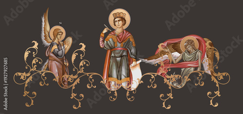 Wallpaper Mural Saint Solomon. Decorative vintage border with angels, illustration in Byzantine style Torontodigital.ca
