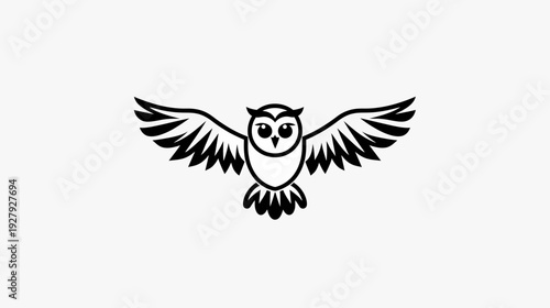 Minimalist owl illustration with spread wings on white background