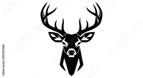 Black and white silhouette of a stag head with large antlers isolated