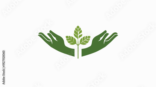 Hands cradle green plant symbolizing growth protection and care