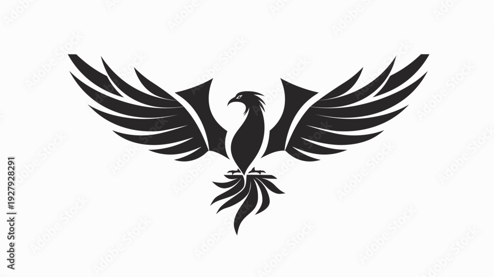 Fototapeta premium Elegant phoenix silhouette symbol of rebirth and strength on white background