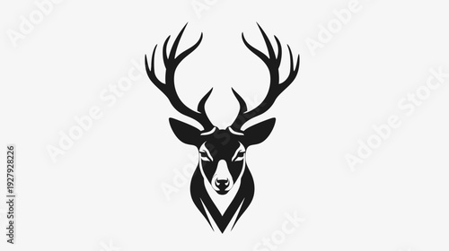 Elegant black and white deer head logo illustration on white background