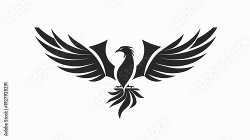 Elegant phoenix silhouette symbol of rebirth and strength on white background