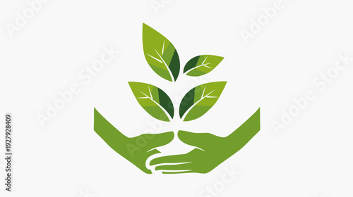 Green hands cupping growing plant logo symbolizing growth and environment