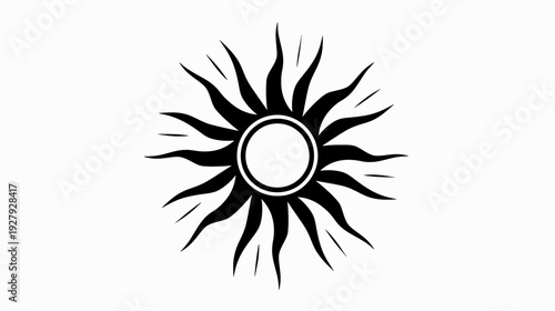 Stylized black and white sun symbol isolated on clean white background