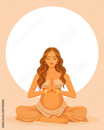 Prenatal yoga banner with pregnant woman meditating