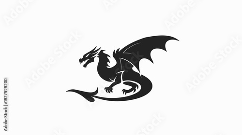 Black dragon silhouette on white background vector illustration