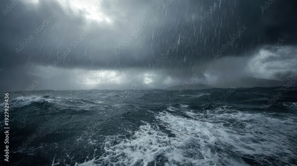 Fototapeta premium Dramatic storm over a rough ocean with heavy rain