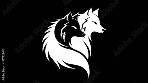 Black and white wolf silhouette design yin yang concept of balance