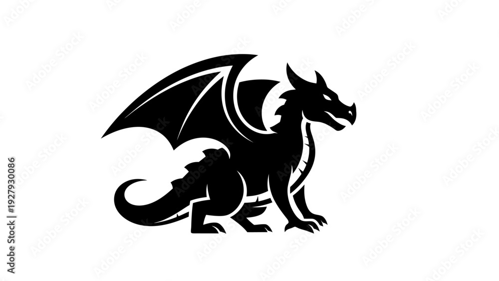 Fototapeta premium Black dragon silhouette on white background vector illustration