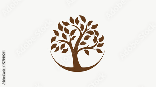 Stylized brown tree with leaves on white background for symbolism