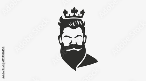 Stylized illustration of a bearded man wearing a crown on a white background