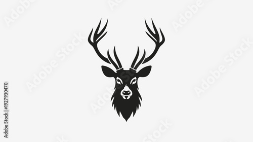 Deer head silhouette against white background for graphic design and print