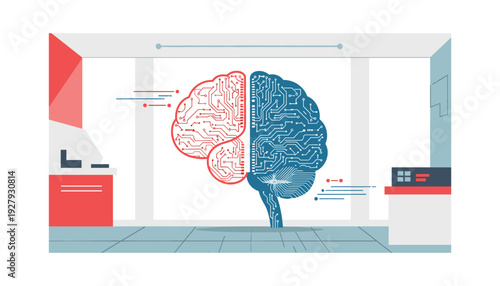 Human brain merging with technology in modern space