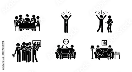 Black and white icons depicting various business and leisure activities