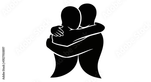 Silhouetted figures embrace in a tender hug depicting connection and support