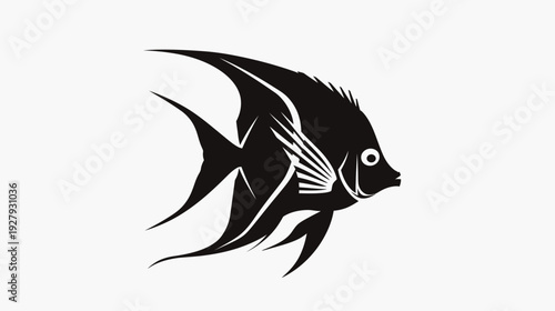 Black angelfish silhouette on white background vector illustration