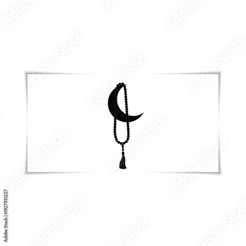 Islamic prayer beads (tasbih) hanging from a crescent moon