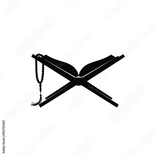 Open Quran with Prayer Beads Silhouette, Islamic Study