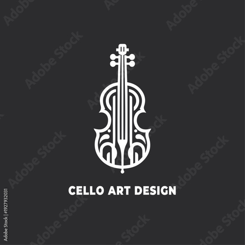Cello Logo Vector Elegant String Instrument Emblem Minimalist Black and White Music Art Design Illustration