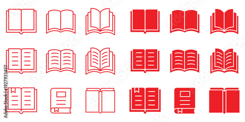 20 set of line book icon. Open book flat icon vector collection for literature,study,reading,dictionary,knowledge ,notebook,learning,library and reading apps. Simple line vector illustration
