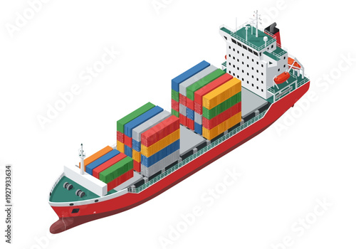 A large cargo ship carrying many colorful containers, highlighting international trade and global logistics