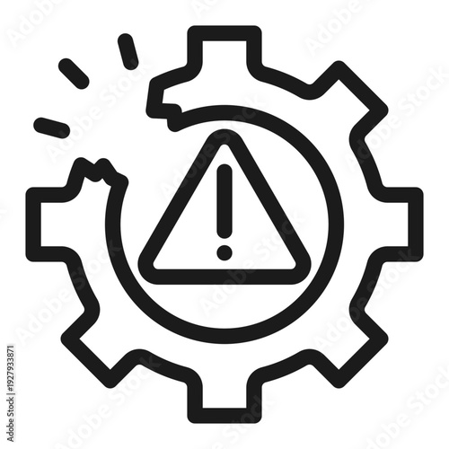 Warning sign on gear indicating caution or alert icon, vector illustration.