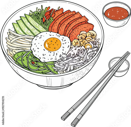 Bibimbap Dish Vector Illustration, Isolated