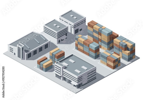 Industrial Warehouses and Storage Units Isometric View