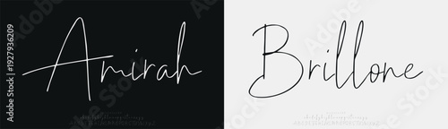 Amirah Brillone, Elegant Script font alphabet uppercase lowercase and number. Classic lettering minimal fashion designs. Typography modern serif fonts regular decorative vintage concept.