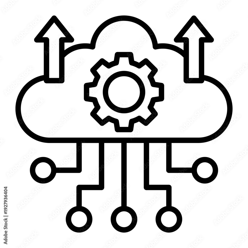 Obraz premium Modern cloud computing concept with gear and arrows&nbsp;icon, vector illustration.